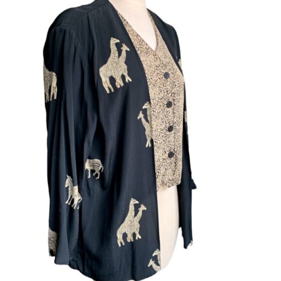 VTG Ilyse Hart Ltd Blazer w/ Attached Button Vest Safari Novelty Print M 24M - Picture 3 of 9